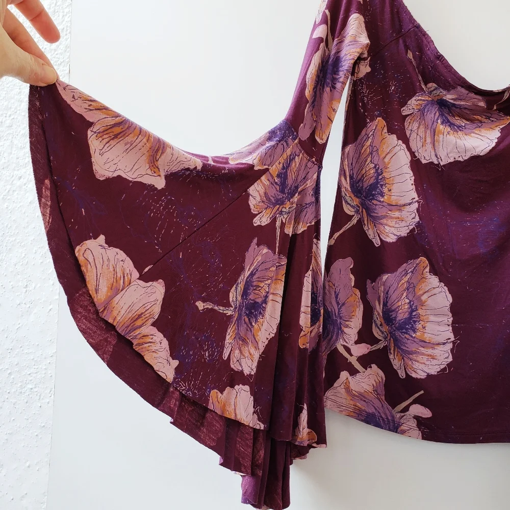 Free People Birds Of Paradise Large Blouse Whimsigoth Gothic Boho Floral Purple